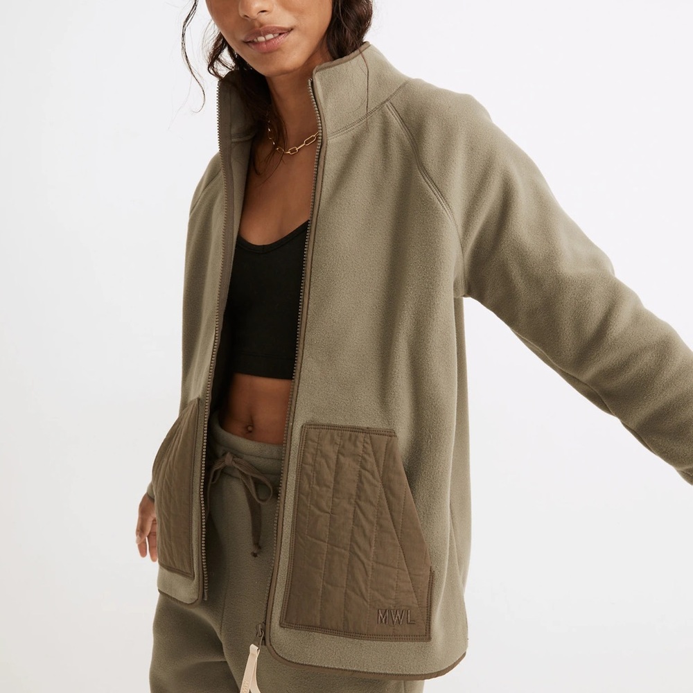 Madewell MWL Betterfleece Zip Quilted-Pocket Jacket in pressed Sage